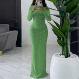EVE Long Sleeve O Neck Slim Maxi Dress GFRT-41471DHG