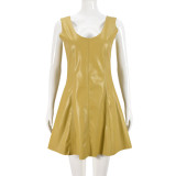 EVE Fashion PU Leather Sleeveless Mini Dress GFRT-041537DBG