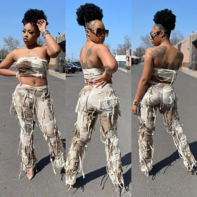 EVE Backless Tie Dye Knits Sexy Pants Suit GFRT-7918SG