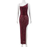 EVE Print Backless Sling Split Maxi Dress GFRT-041539DBG