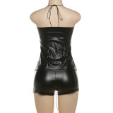 EVE PU Leather Bandage Tops And Shorts Suit GZJQ-K24S50922