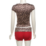 EVE Leopard Print Tops Color Block Short Suit GZJQ-K24S51329