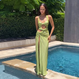 EVE Sleeveless Hollow Out Halterneck Split Maxi Dress GZJQ-K24D44162