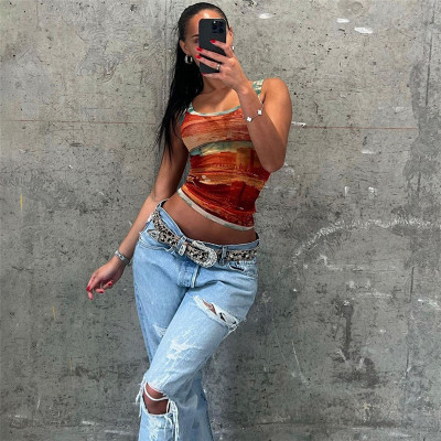 EVE Sexy Print Sling Crop Tops GZJQ-K24L47278