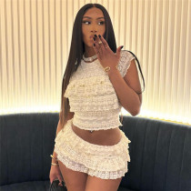 EVE Lace Pleated Slim Two Piece Pants Set GZJQ-K24S55305