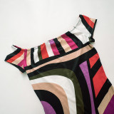 EVE Colorful Print One Shoulder Slim Romper MXBF-K24RP172