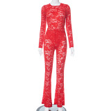 EVE Lace Hollow Out See Through Bodysuit Pants Suit MXBF-K23ST370