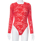 EVE Lace Hollow Out See Through Bodysuit Pants Suit MXBF-K23ST370