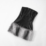 EVE Leather Tube Tops Plush Patchwork Mini Dress MXBF-H24DS288