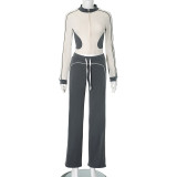 EVE Contrast Color Zipper Sport Two Piece Pants Set MXBF-K24ST449