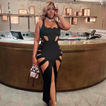 EVE Sleeveless U Neck Holes Slim Midi Dress GZJQ-K23D26153