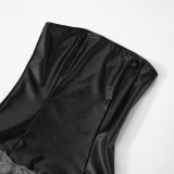 EVE Leather Tube Tops Plush Patchwork Mini Dress MXBF-H24DS288