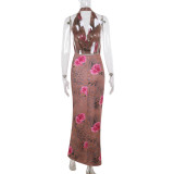 EVE Sexy Halterneck Backless Printed Maxi Dress FL-JY24623MHO
