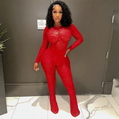 EVE Lace Hollow Out See Through Bodysuit Pants Suit MXBF-K23ST370