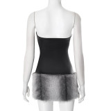 EVE Leather Tube Tops Plush Patchwork Mini Dress MXBF-H24DS288