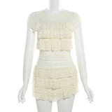 EVE Lace Pleated Slim Two Piece Pants Set GZJQ-K24S55305