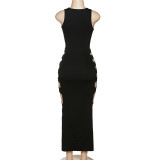 EVE Sleeveless U Neck Holes Slim Midi Dress GZJQ-K23D26153