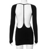 Solid Color Backless Slim Mini Dress MXBF-K24DS345