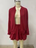 EVE Fashion Solid Zipper Coat Two Piece Skirts Set LSD-2343