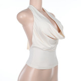 EVE Solid Color Halterneck Backless Tank Tops FL-XY24653PFO