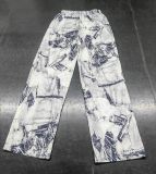 EVE Printed Faux Denim Drawstring Relaxed Straight Pants GSMJ-6988