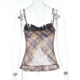 EVE Halter Printed Ruffle Crop Tops FL-XY24686PFO