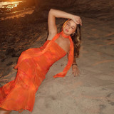 EVE Flutter Mesh Print Tube Tops Maxi Dress FL-YJ25002PFO