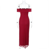 EVE Mesh One Shoulder Split Maxi Dress FL-XY24669DGD
