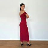 EVE Mesh One Shoulder Split Maxi Dress FL-XY24669DGD