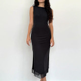EVE Sleeveless Solid Backless Split Maxi Dress FL-XY24670PFO