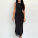 EVE Sleeveless Solid Backless Split Maxi Dress FL-XY24670PFO