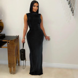 EVE Half High Neck Pleated Sleeveless Maxi Dress ASL-6780