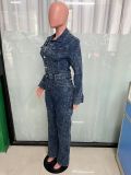 EVE Washed Long Sleeve Patchwork Denim Jumpsuit LX-6039
