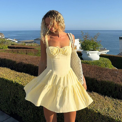 EVE Solid Color Tie Up Sleeveless Mini Dress FL-YJ24660MHO