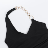 EVE Chain Halterneck Deep v-neck Backless Top FL-JY24697PFO