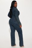 EVE Washed Long Sleeve Patchwork Denim Jumpsuit LX-6039