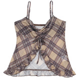 EVE Halter Printed Ruffle Crop Tops FL-XY24686PFO