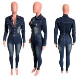EVE Long Sleeve Single Breasted Denim Jumpsuit LX-6040
