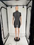 EVE Short Sleeve Contrast Color Zipper Romper QXLB-10121