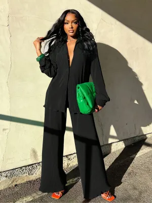 EVE Solid Color Press Pleated Two Piece Pants Set BS-1386