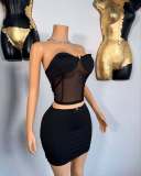 EVE Pre Order: About 7 work days shipping Sexy Patchwork Wrap Chest Tops Half Skirt Suit YUEM-303500