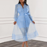 EVE Mesh Tie Up Shirt Dress+Sling Vest Dress Two Piece Set GMLF-3324