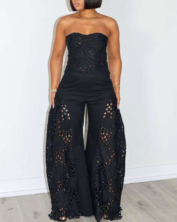 EVE Lace Wrap Chest Loose Two Piece Pants Set OLYF-6169