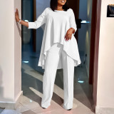 EVE Plus Size Solid Color Irregular Topa And Pants Suit GCZF-8625
