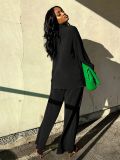 EVE Solid Color Press Pleated Two Piece Pants Set BS-1386