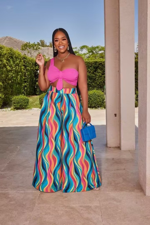 EVE Colorful Print Loose Wide Leg Pant OLYF-6170