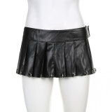 EVE Sexy Metal Ring Mini Leather Skirt GNWQ-NWWJD08799