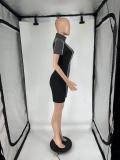 EVE Short Sleeve Contrast Color Zipper Romper QXLB-10121