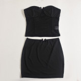 EVE Pre Order: About 7 work days shipping Sexy Patchwork Wrap Chest Tops Half Skirt Suit YUEM-303500