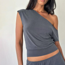 EVE Slash Shoulder Backless Solid Tops FL-YJ25009PFO